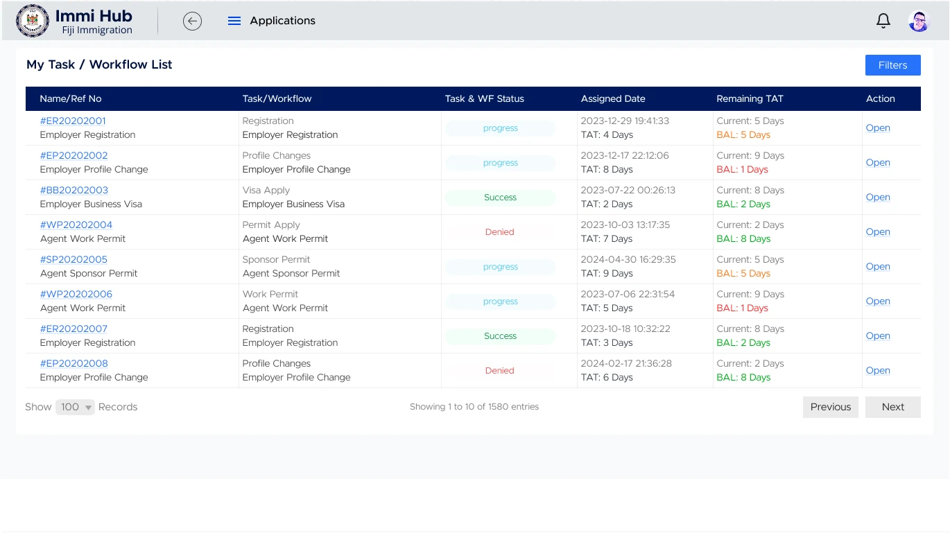 Fiji Immigration officer workflow dashboard