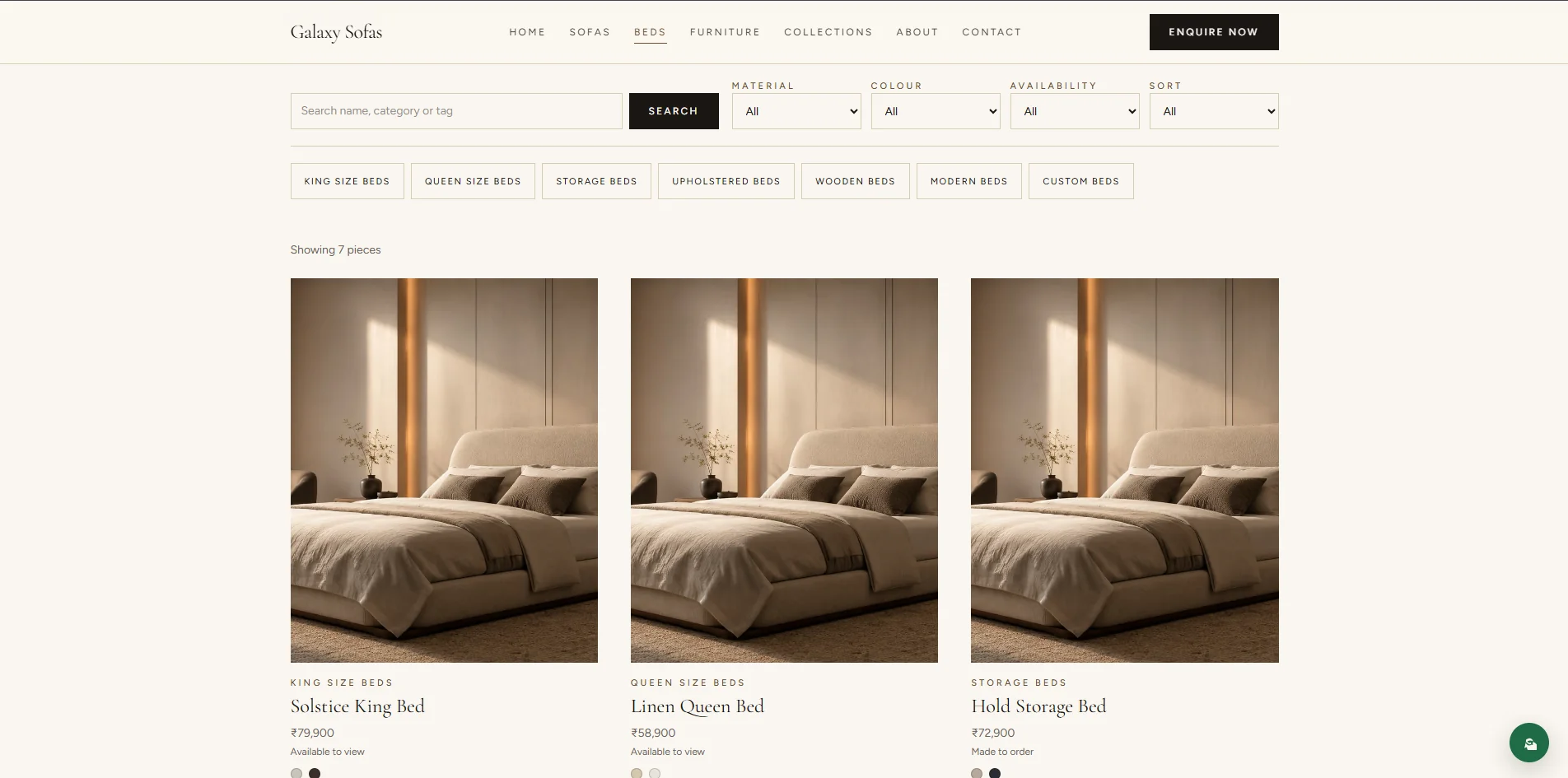 Galaxy Sofas content-driven about and brand values section